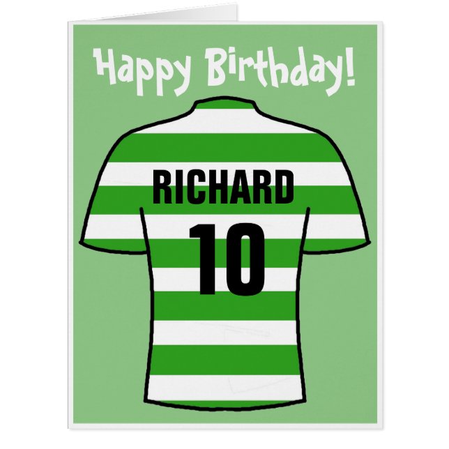 Football Shirt in Green Hoops Birthday Card (Front)