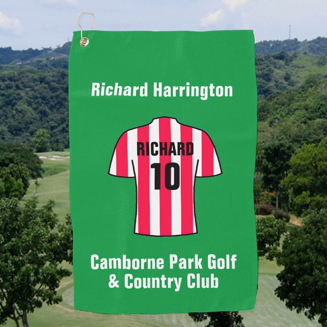 Football Shirt in Red and White Stripes Golf Towel (Creator Uploaded)
