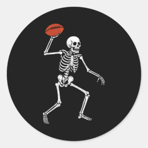 Football Skeleton Playing Football Halloween Skull Classic Round Sticker