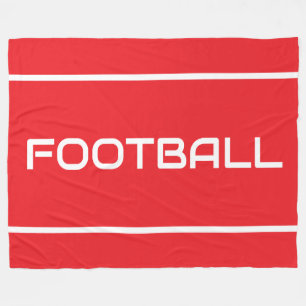 FOOTBALL Sleek White Text Stripes On Bright Red Fleece Blanket