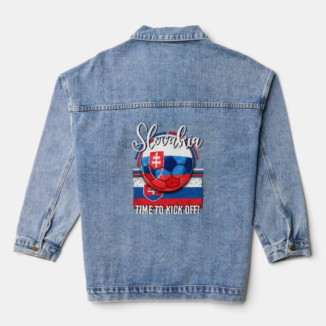 Football Slovakia Flag, Retro Soccer Ball Denim Jacket (Back)