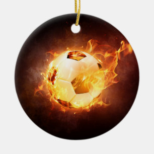 Football Soccer Ball on Fire Ceramic Tree Decoration