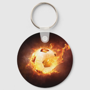 Football Soccer Ball on Fire Key Ring