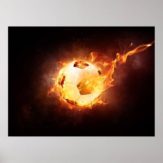 Football Soccer Ball on Fire Poster (Front)