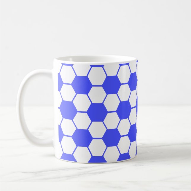 Football / Soccer Ball Texture - White and Blue  Coffee Mug (Left)