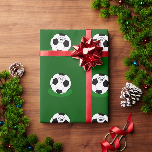 Football, Soccer Ball with Name & Number Wrapping Paper (Holiday Gift)
