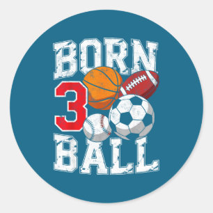 Football soccer basketball 3nd birthday boy born classic round sticker
