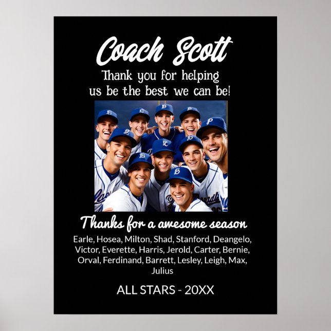 Football Soccer coach gift with team photo Poster (Front)