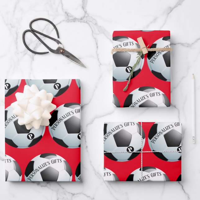 Football Soccer Custom Monogram Name Wrapping Pape Wrapping Paper Sheet (Front)