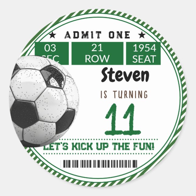 Football soccer game kids birthday classic round sticker (Front)