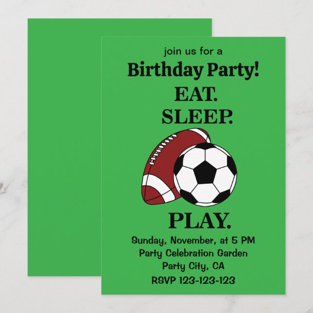 Football Soccer Player Coach Birthday Party Invitation (Front/Back)