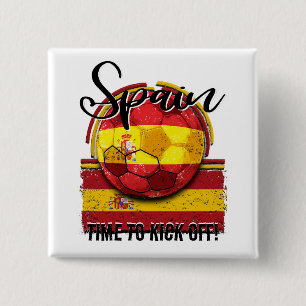 Football Spain Flag, Distressed Soccer Ball 15 Cm Square Badge