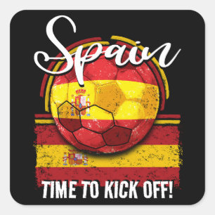 Football Spain Flag, Retro Spanish Flag Square Sticker