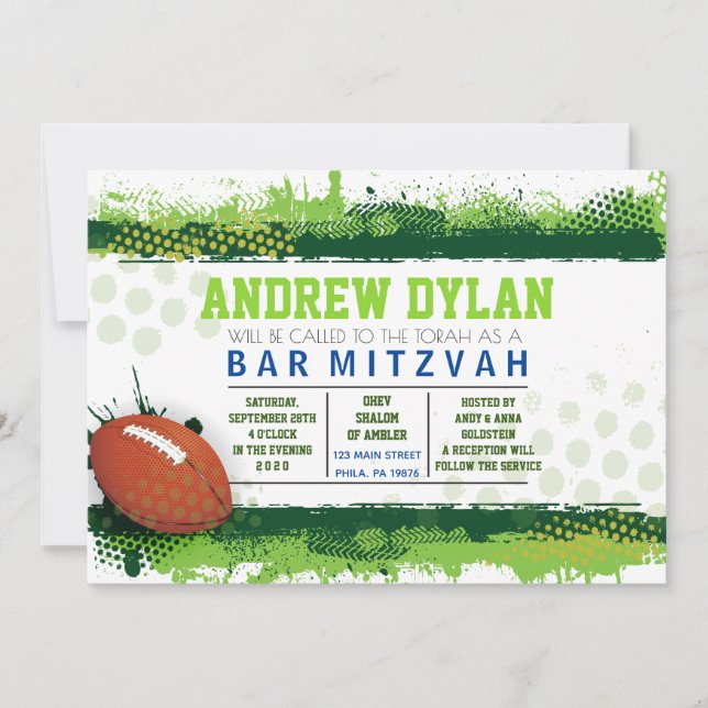 FOOTBALL SPLASH Bar Mitzvah Invitation (Front)