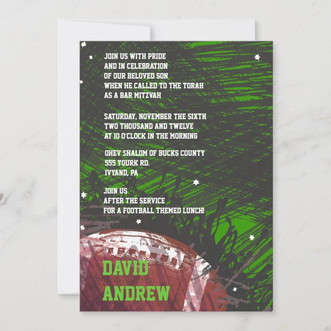 Football Splatter Bar Bat Mitzvah Invitation (Front)