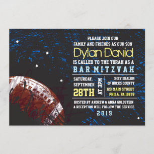 FOOTBALL SPLATTER Bar Mitzvah Invitation Invite