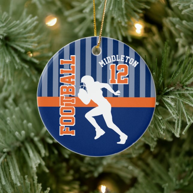 Football Sport in Dark Blue and Orange Ceramic Ornament (Tree)