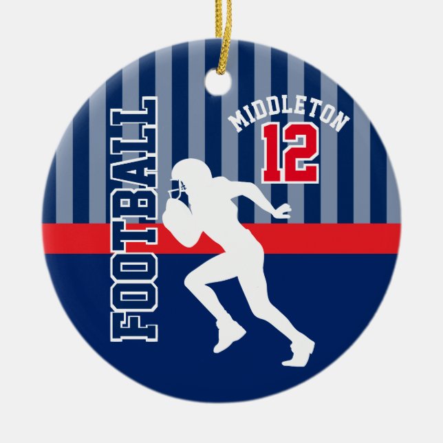 Football Sport in Dark Blue and Red Ceramic Ornament (Front)