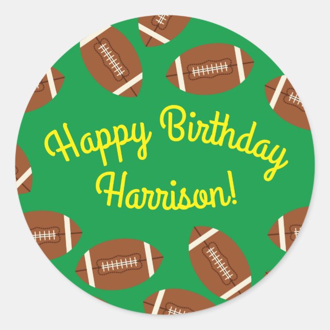 Football Sports Birthday Party Classic Round Sticker (Front)