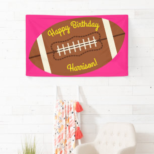 Football Sports Birthday Party Pink Banner