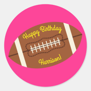 Football Sports Birthday Party Pink Classic Round Sticker