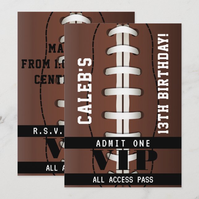 Football Sports Birthday Party VIP Pass Ticket Invitation (Front/Back)