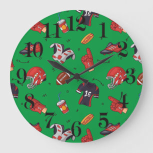 Football Sports Equipment, Food and Drink Large Clock