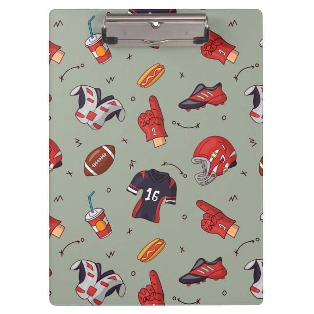 Football Sports Equipment with Food Pattern Clipboard (Front)