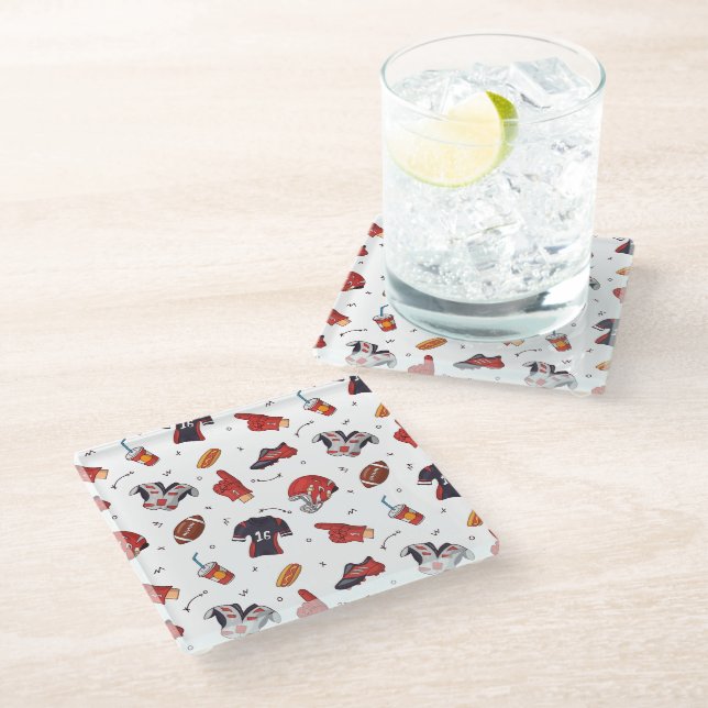Football Sports Equipment with Food Pattern Glass Coaster (Angled)