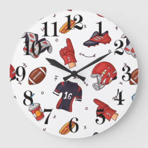 Football Sports Equipment with Food Pattern Large Clock