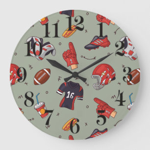 Football Sports Equipment with Food Pattern Large Clock