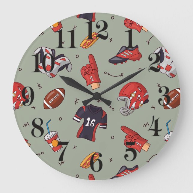 Football Sports Equipment with Food Pattern Large Clock (Front)