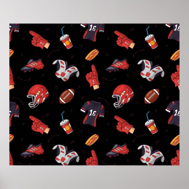 Football Sports Equipment with Food Pattern Poster (Front)