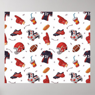Football Sports Equipment with Food Pattern Poster