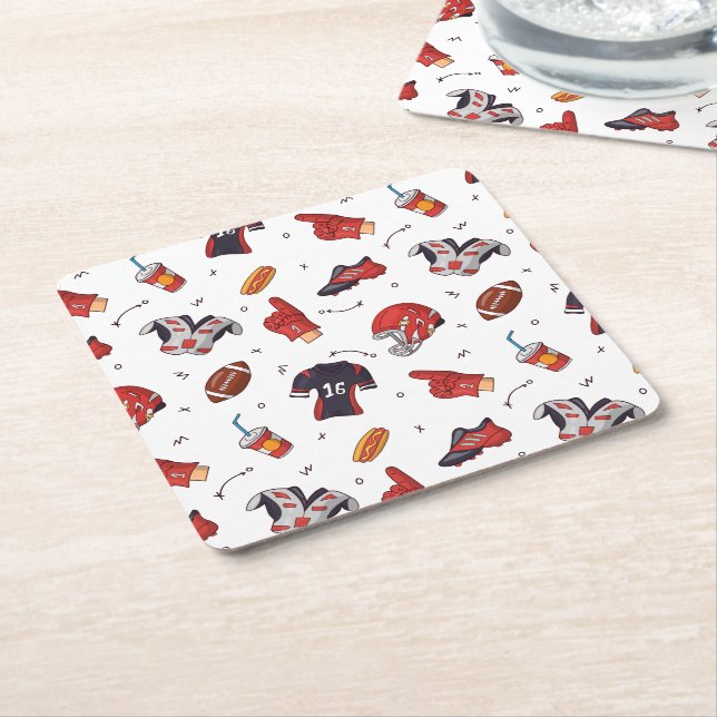 Football Sports Equipment with Food Pattern Square Paper Coaster (Angled)