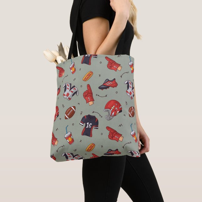 Football Sports Equipment with Food Pattern Tote Bag (Close Up)