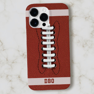 Football Sports Fan Brown Faux Pigskin Monogrammed Case-Mate iPhone 14 Pro Max Case