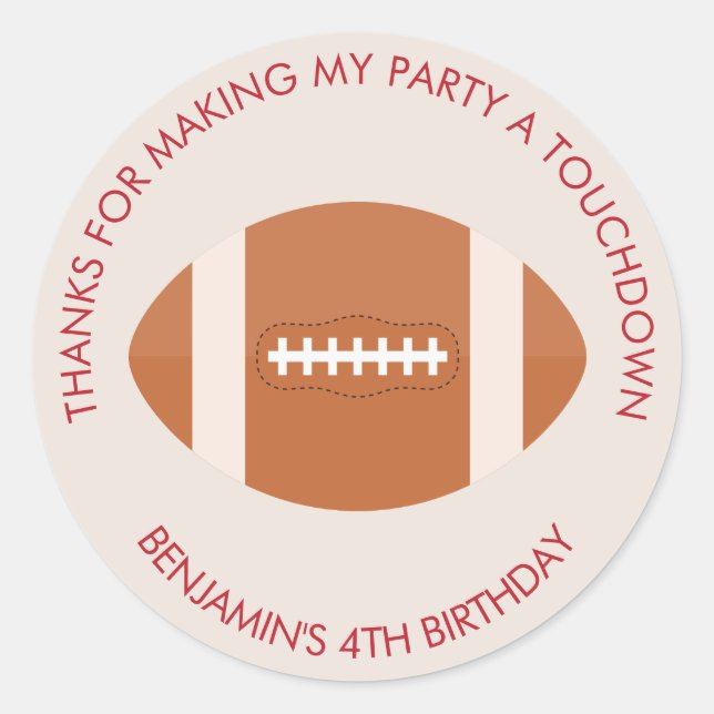 Football Sports Theme Birthday Classic Round Sticker (Front)