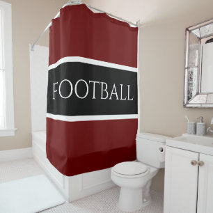 FOOTBALL Sporty Athletic Black Deep Red Stripes Shower Curtain
