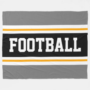 FOOTBALL Sporty Athletic Grey Black White Stripes Fleece Blanket