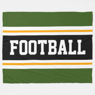 FOOTBALL Sporty Bold Green Black White Stripes Fleece Blanket