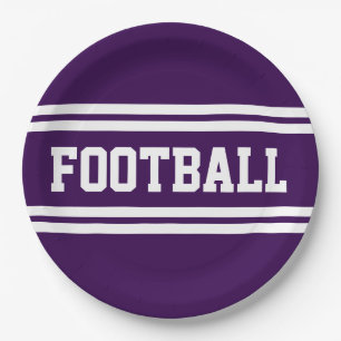 FOOTBALL Sporty Bold Purple White Racing Stripes Paper Plate