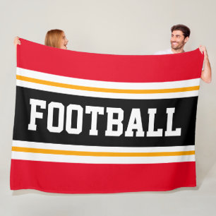 FOOTBALL Sporty Bright Red Black White Stripes Fleece Blanket