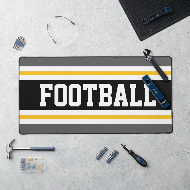 FOOTBALL Sporty Grey Black Yellow Racing Stripes  Desk Mat (Workstation)