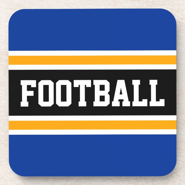 FOOTBALL Sporty Navy Yellow Black Racing Stripes Coaster (Front)
