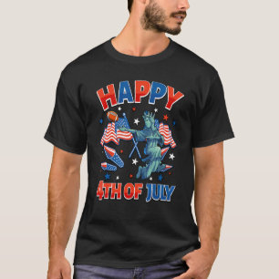 Football Statue Liberty 4th Of July Kids American  T-Shirt