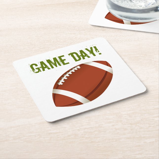 Football Super Fan Game Day Square Paper Coaster (Angled)