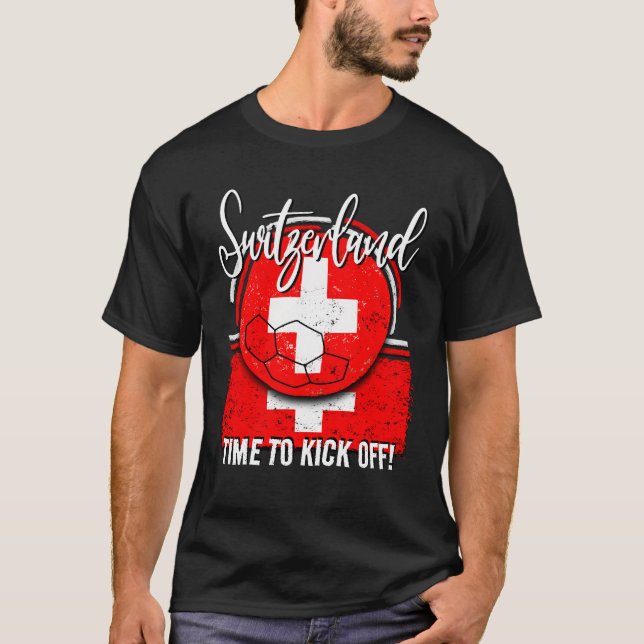 Football Switzerland Flag, Retro Soccer Swiss T-Shirt (Front)