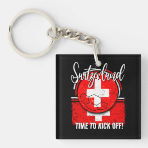 Football Switzerland Flag, Retro Swiss Soccer Key Ring