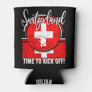 Football Switzerland Flag, Swiss Sports Fan Soccer Can Cooler